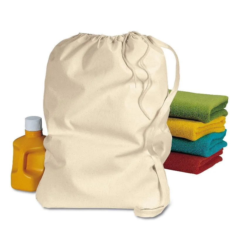 12 ct Jumbo Size Cotton Drawstring Laundry Bags Black-Natural - By Dozen