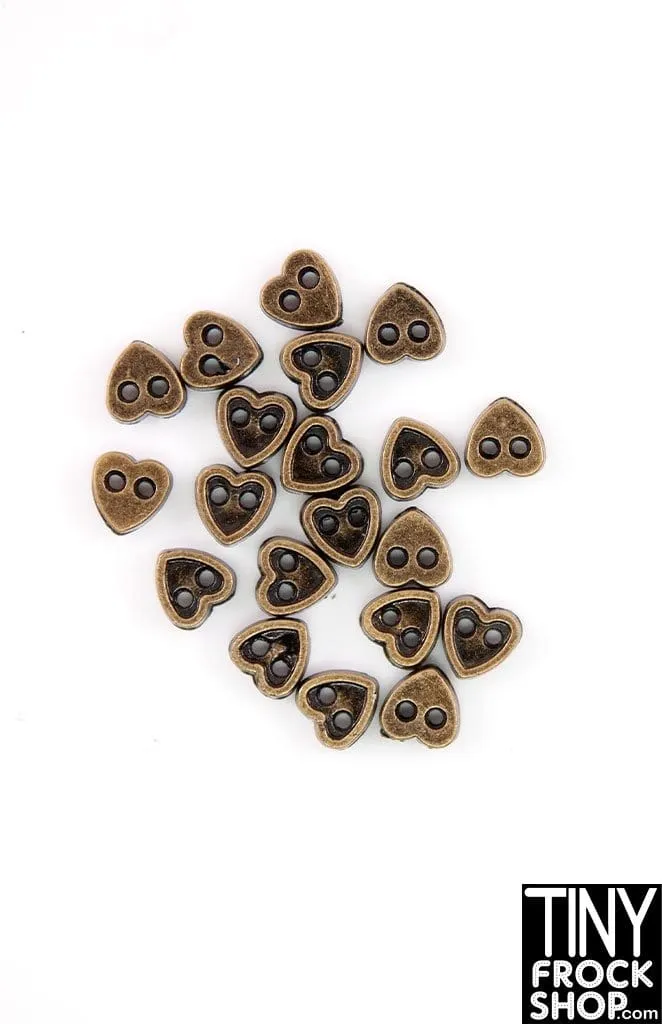 4mm 12" Fashion Doll Super Mini Metal 2 Hole Heart Buttons - Pack of 10 Buttons