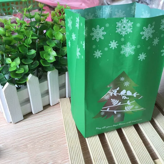 50pcs Red/Green Christmas Gift Bags Candy Box With Snowflake Xmas Dessert Cookie Bags Christmas Decorations For Home