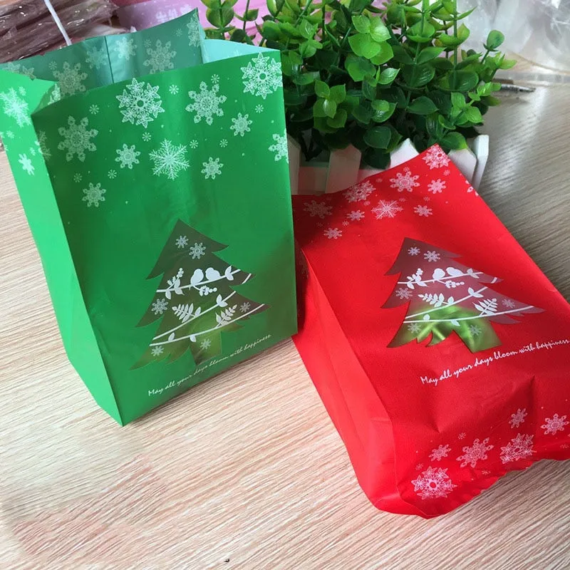 50pcs Red/Green Christmas Gift Bags Candy Box With Snowflake Xmas Dessert Cookie Bags Christmas Decorations For Home