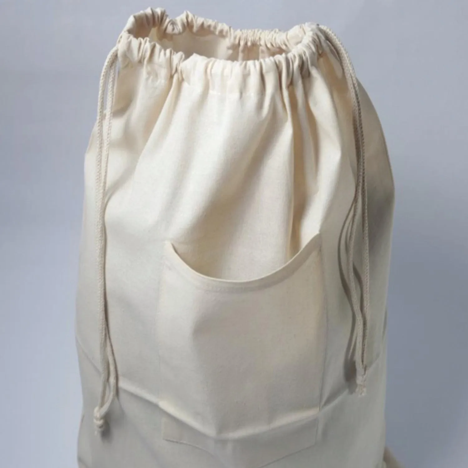 96 ct Drawstring Cotton Laundry Bag W/ Front Pocket - By Case