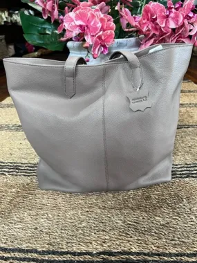 Beige Leather Tote Bag