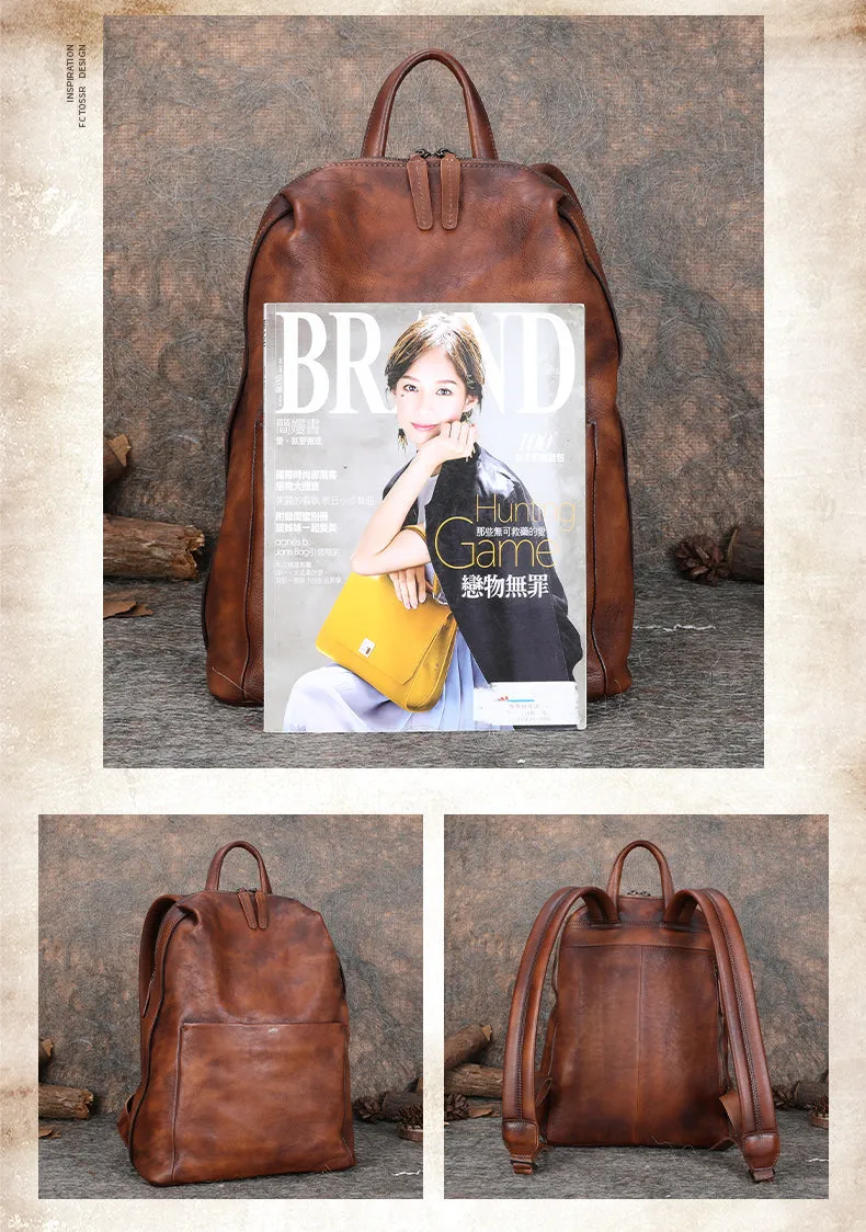 Best Minimalist Coffee Leather Rucksack Womens Vintage School Backpacks Leather Backpack Purse