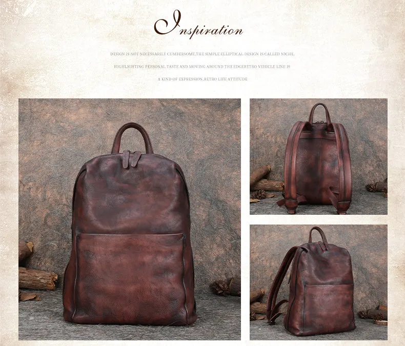 Best Minimalist Coffee Leather Rucksack Womens Vintage School Backpacks Leather Backpack Purse