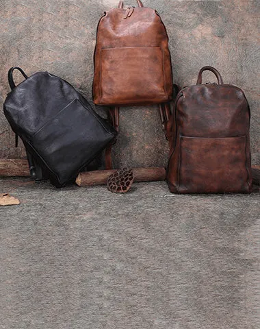 Best Minimalist Coffee Leather Rucksack Womens Vintage School Backpacks Leather Backpack Purse