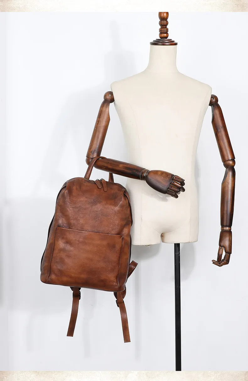 Best Minimalist Coffee Leather Rucksack Womens Vintage School Backpacks Leather Backpack Purse