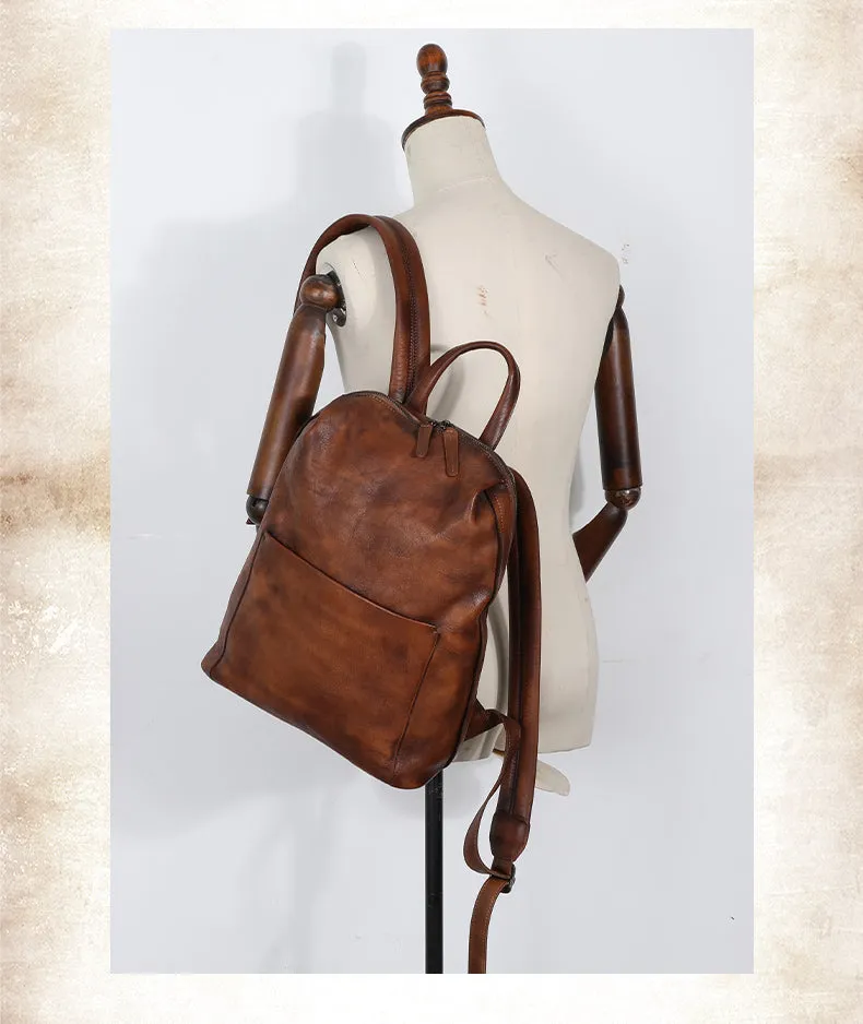 Best Minimalist Coffee Leather Rucksack Womens Vintage School Backpacks Leather Backpack Purse