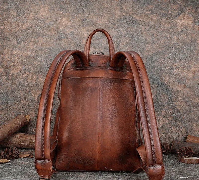 Best Minimalist Coffee Leather Rucksack Womens Vintage School Backpacks Leather Backpack Purse