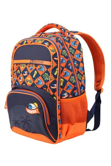 Bestlife Campus Hawaii Backpack| Navy/Orange