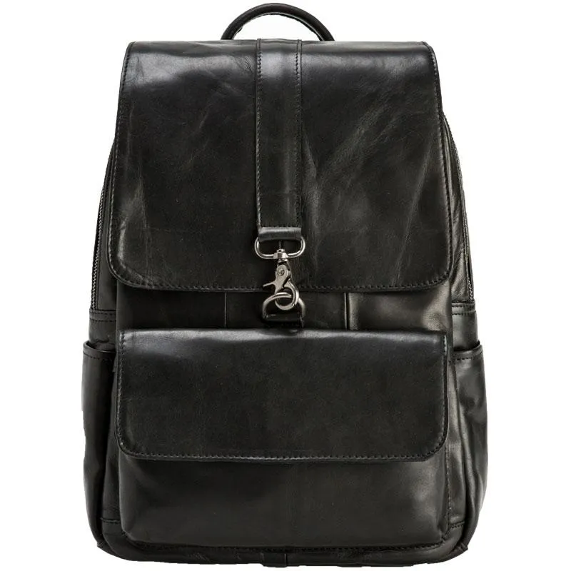 Black Cool Mens Leather Backpacks Travel Backpacks Laptop Backpack for men