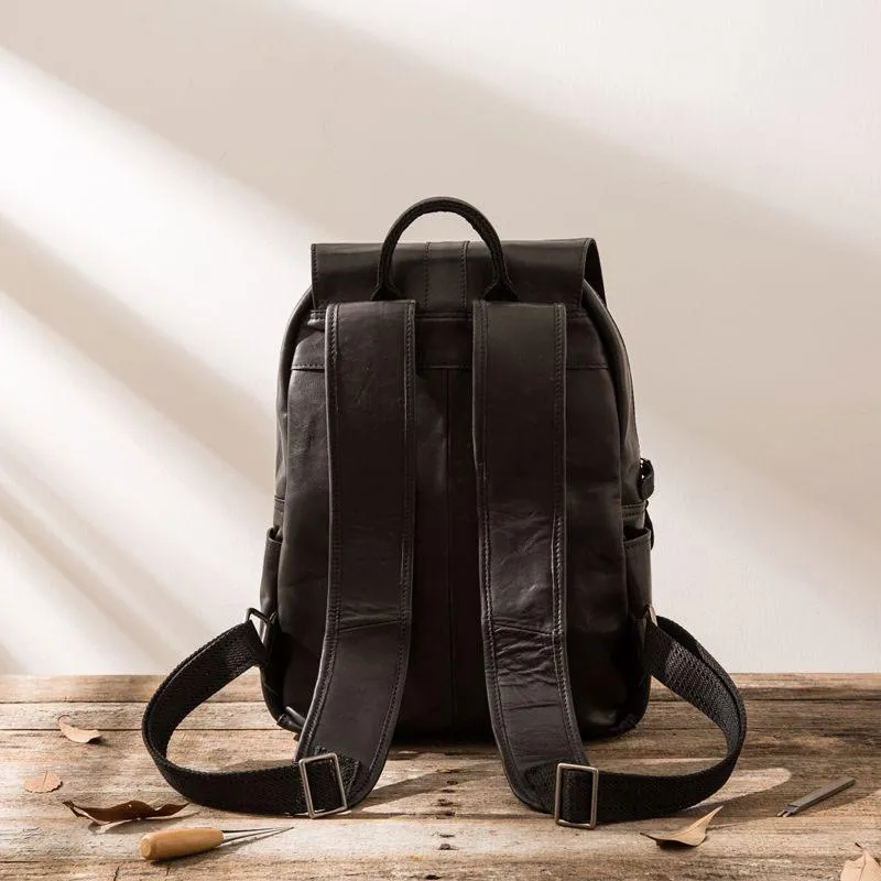 Black Cool Mens Leather Backpacks Travel Backpacks Laptop Backpack for men