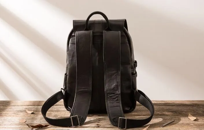 Black Cool Mens Leather Backpacks Travel Backpacks Laptop Backpack for men