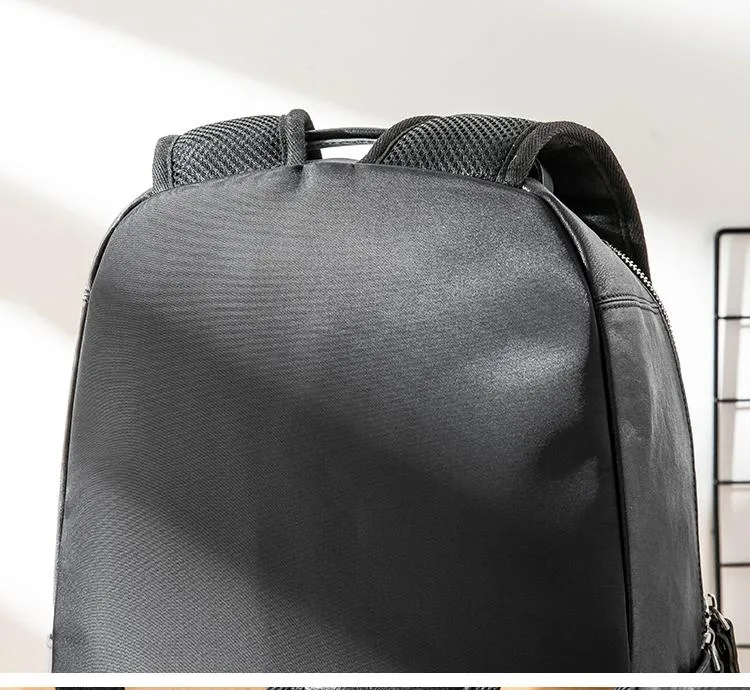 Black Fashion Mens Leather 15-inch Computer Backpacks Travel Backpacks Black College Backpack for men