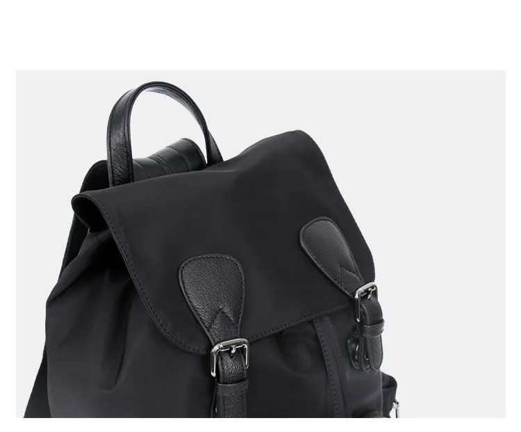 Black Nylon Backpack Womens School Backpacks Purse Nylon Leather Travel Rucksack for Ladies