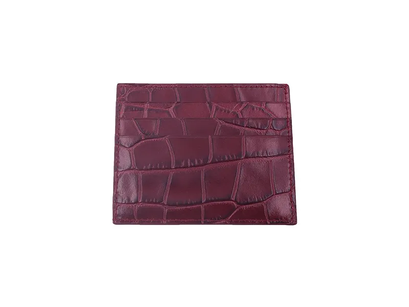 Card Holder 'Croc' Print Leather - Wine