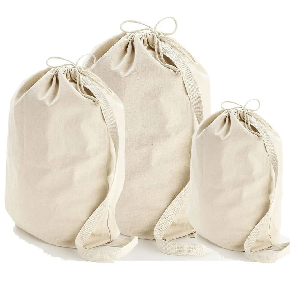 Closeout Wholesale Heavy Canvas Laundry Bags W/Shoulder Strap (Small-Med-Large)