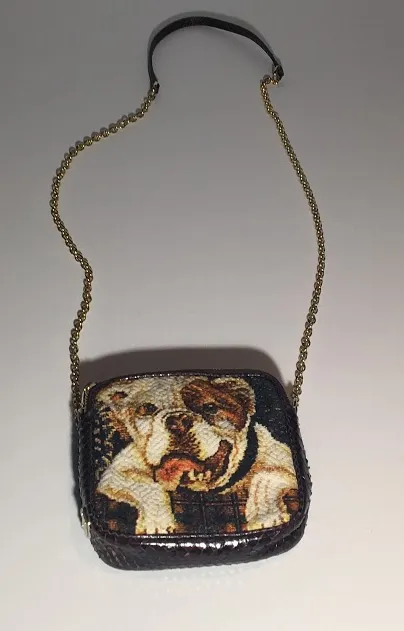 Dolce & Gabbana - Bulldog and Floral Handbag with Gold Metal Chain Link Strap and Python