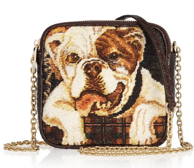 Dolce & Gabbana - Bulldog and Floral Handbag with Gold Metal Chain Link Strap and Python