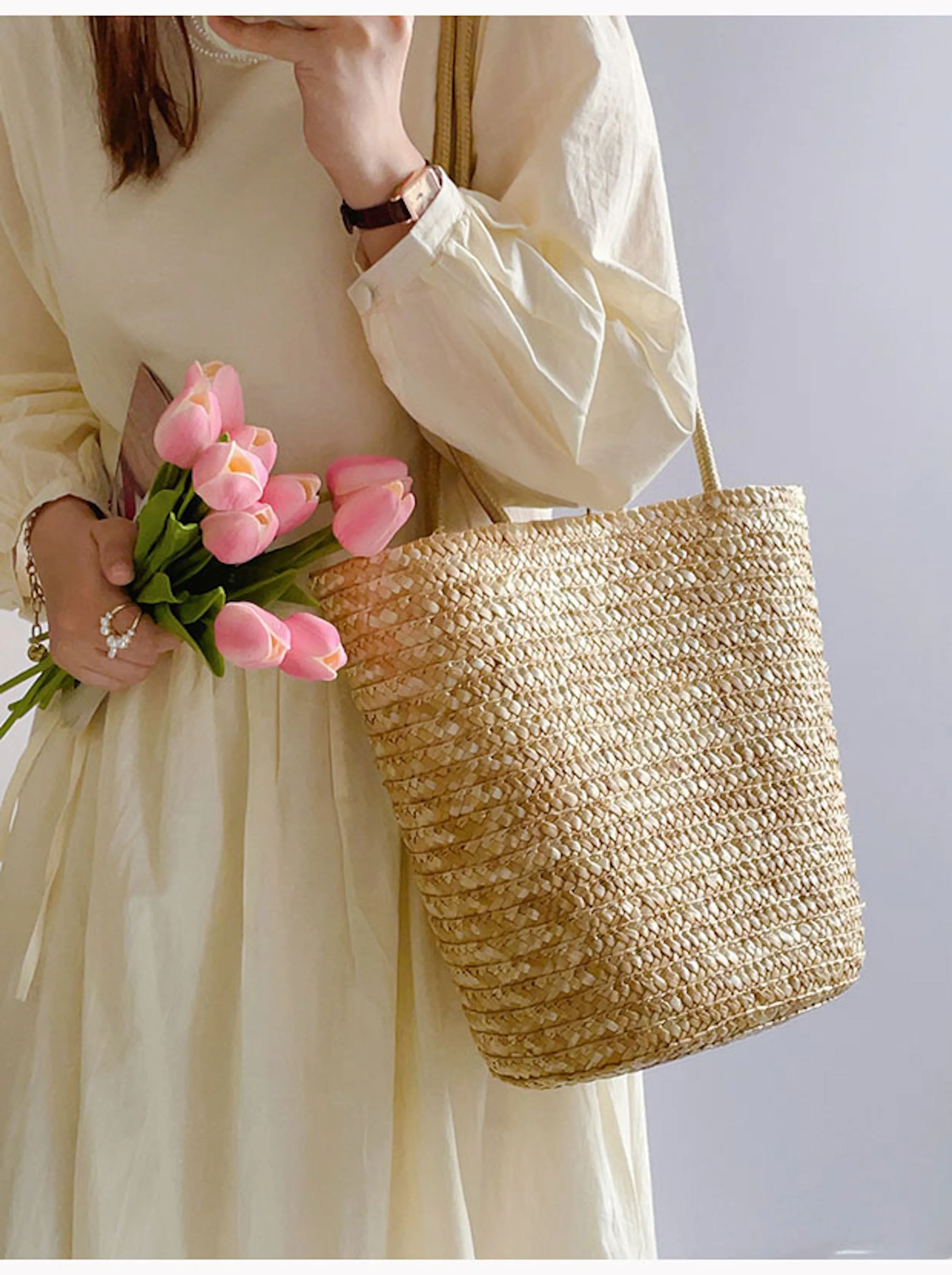 Elena Handbags Straw Basket Summer Tote