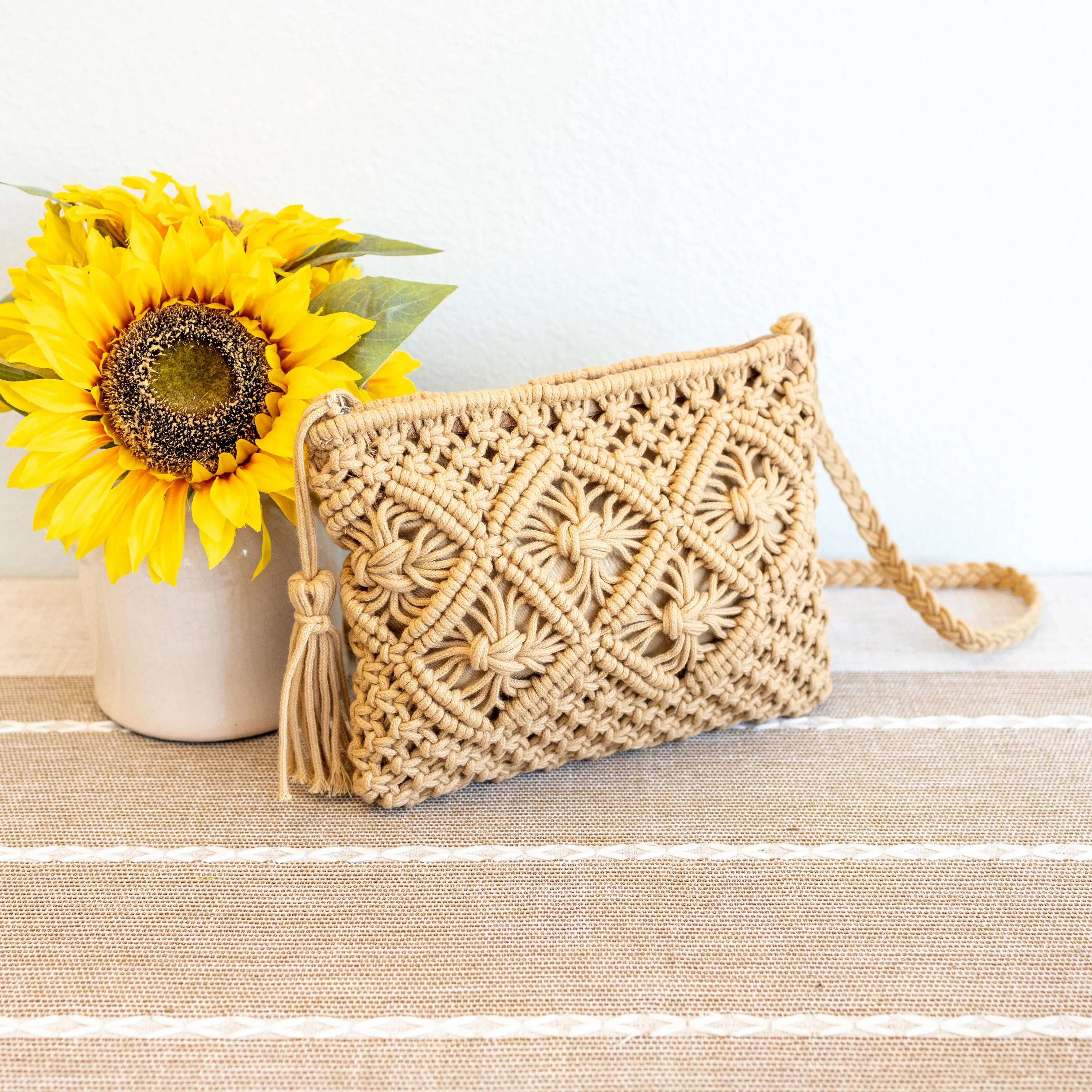 Elena Handbags Woven Macrame Crossbody Purse