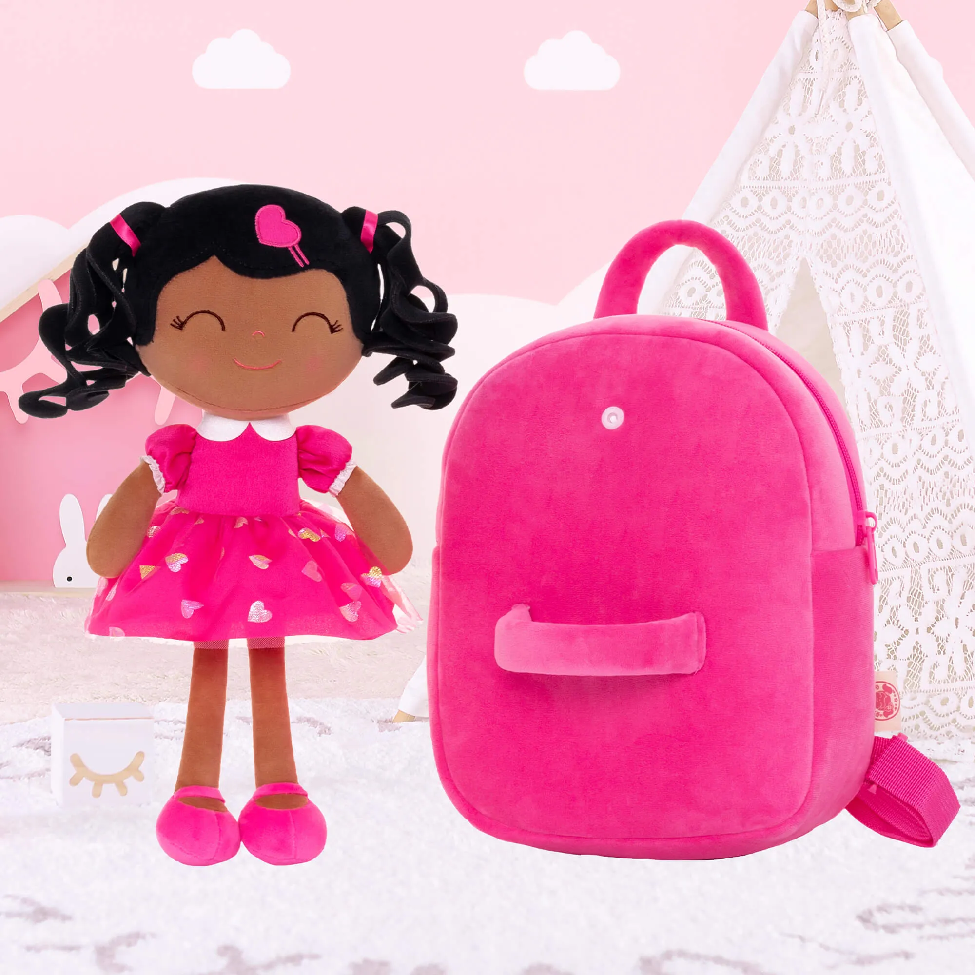 Gloveleya 9-inch Personalized Love Heart Girls Dolls Backpacks Rose