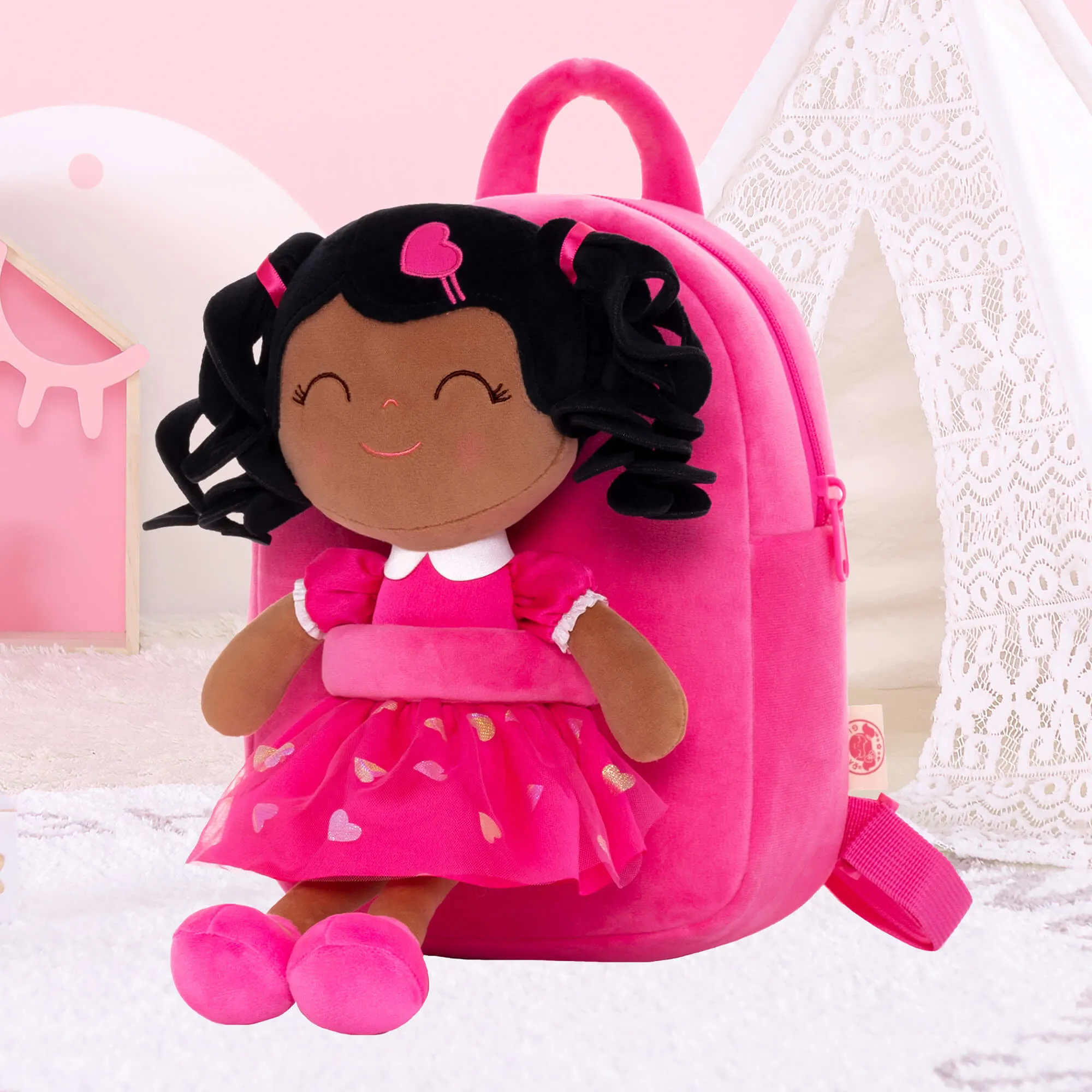 Gloveleya 9-inch Personalized Love Heart Girls Dolls Backpacks Rose