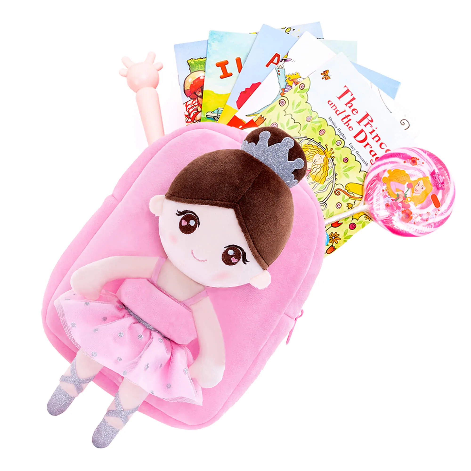 Gloveleya 9-inch Personalized Plush Ballet Girl Dolls Backpack Pink Ballet Dream