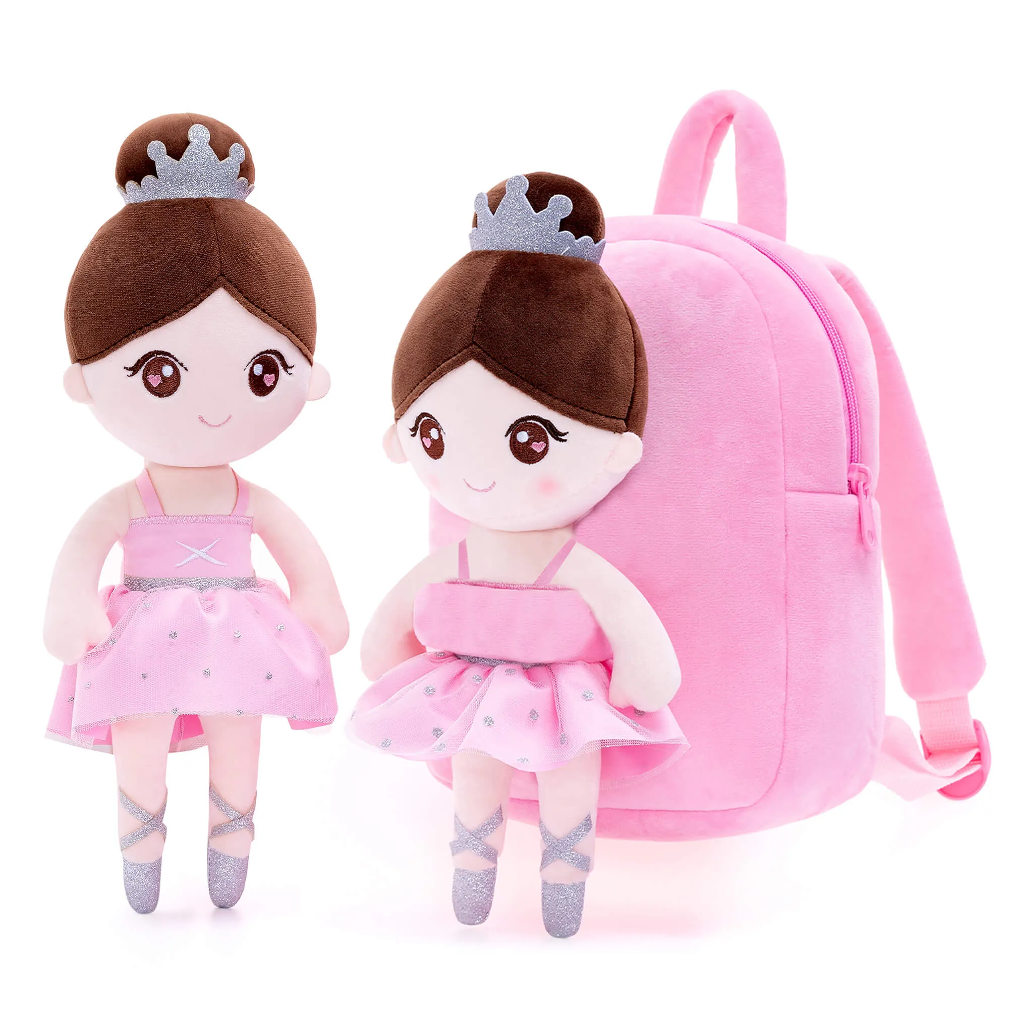 Gloveleya 9-inch Personalized Plush Ballet Girl Dolls Backpack Pink Ballet Dream