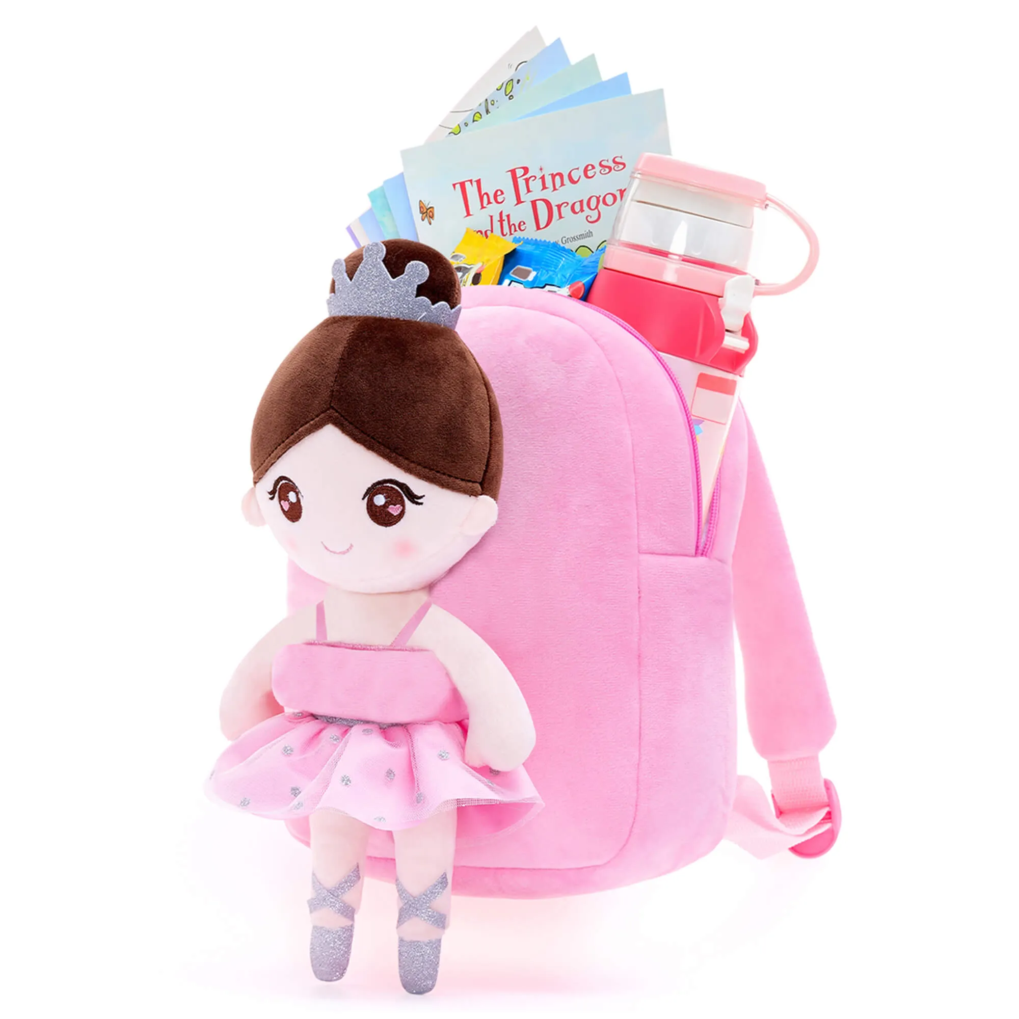 Gloveleya 9-inch Personalized Plush Ballet Girl Dolls Backpack Pink Ballet Dream