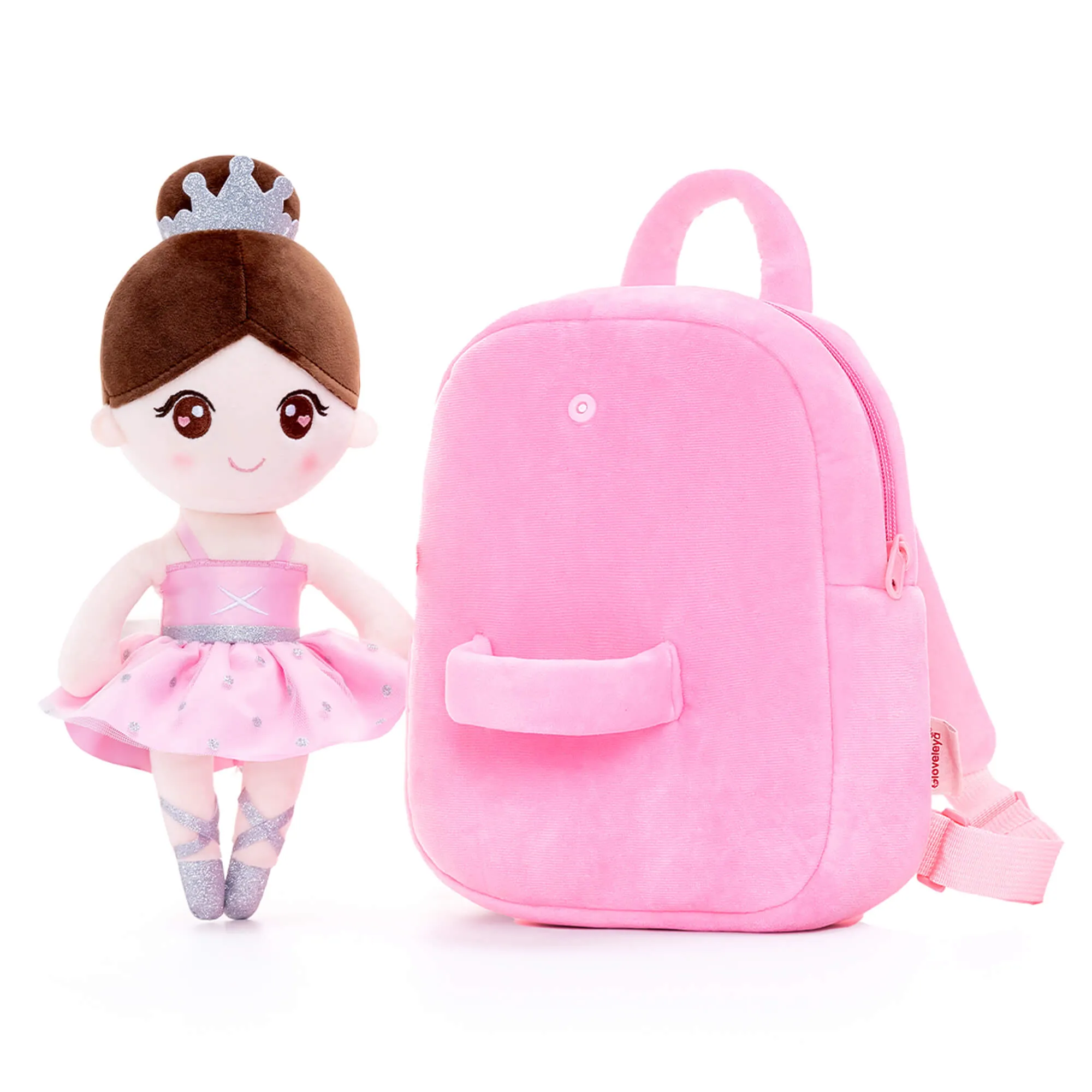 Gloveleya 9-inch Personalized Plush Ballet Girl Dolls Backpack Pink Ballet Dream