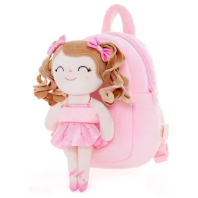 Gloveleya 9-inch Personalized Plush Curly Ballet Girl Dolls Backpack Peach Ballet Dream