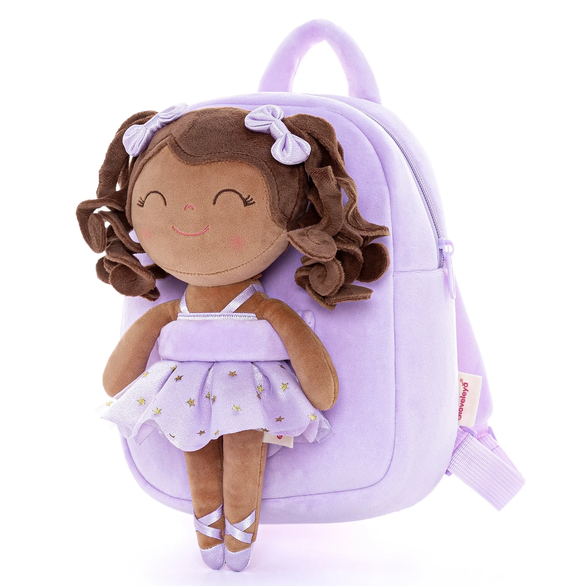 Gloveleya 9-inch Personalized Plush Curly Ballet Girl Dolls Backpack Tanned Purple Ballet Dream