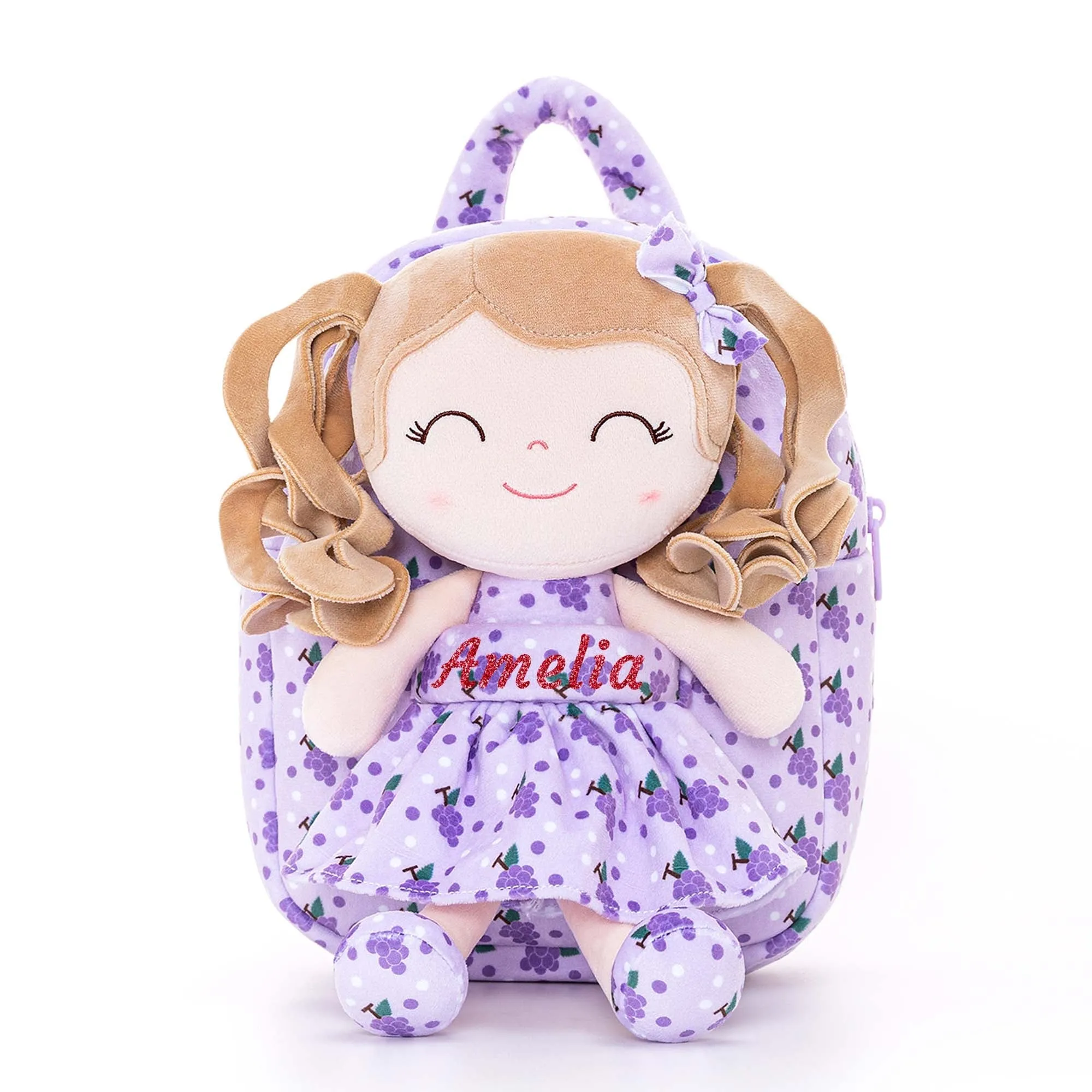 Gloveleya 9-inch Personalized Plush Curly Fruit Dolls Backpack Grape