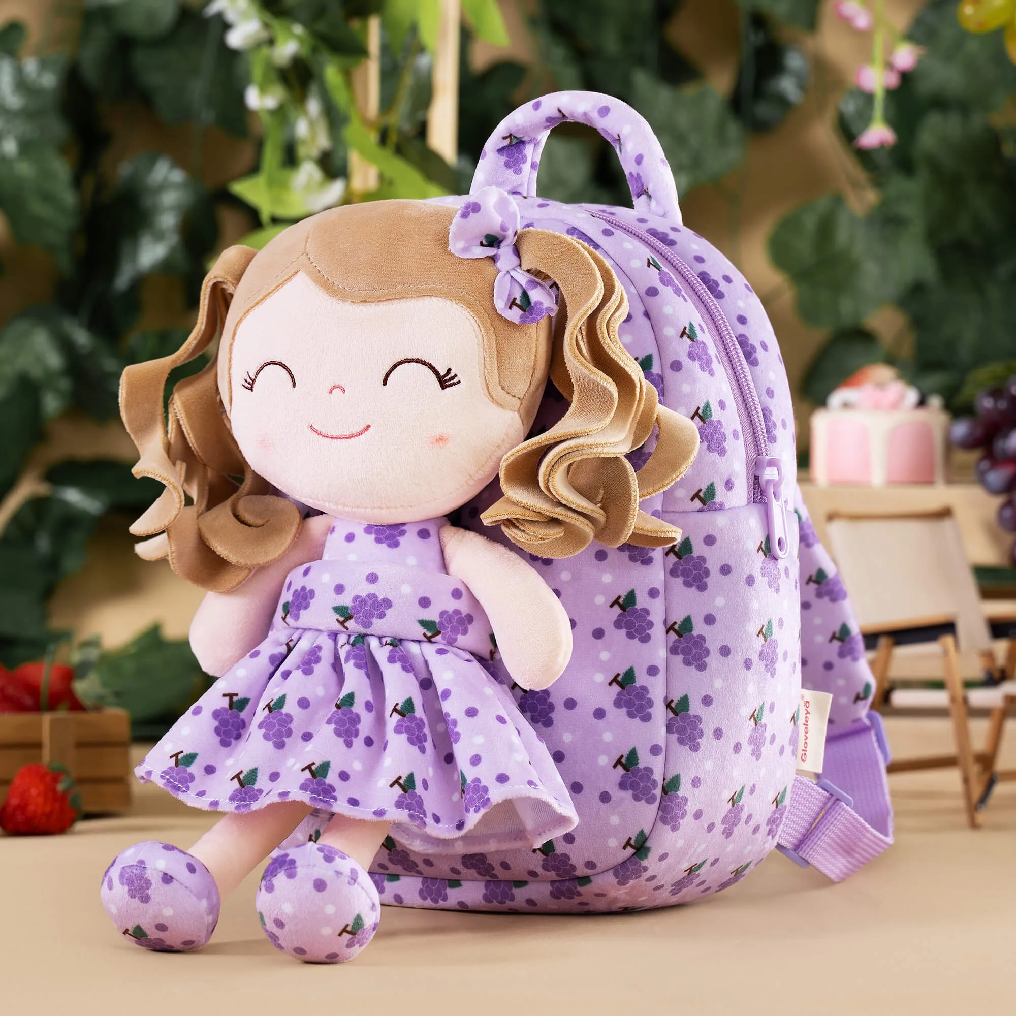 Gloveleya 9-inch Personalized Plush Curly Fruit Dolls Backpack Grape