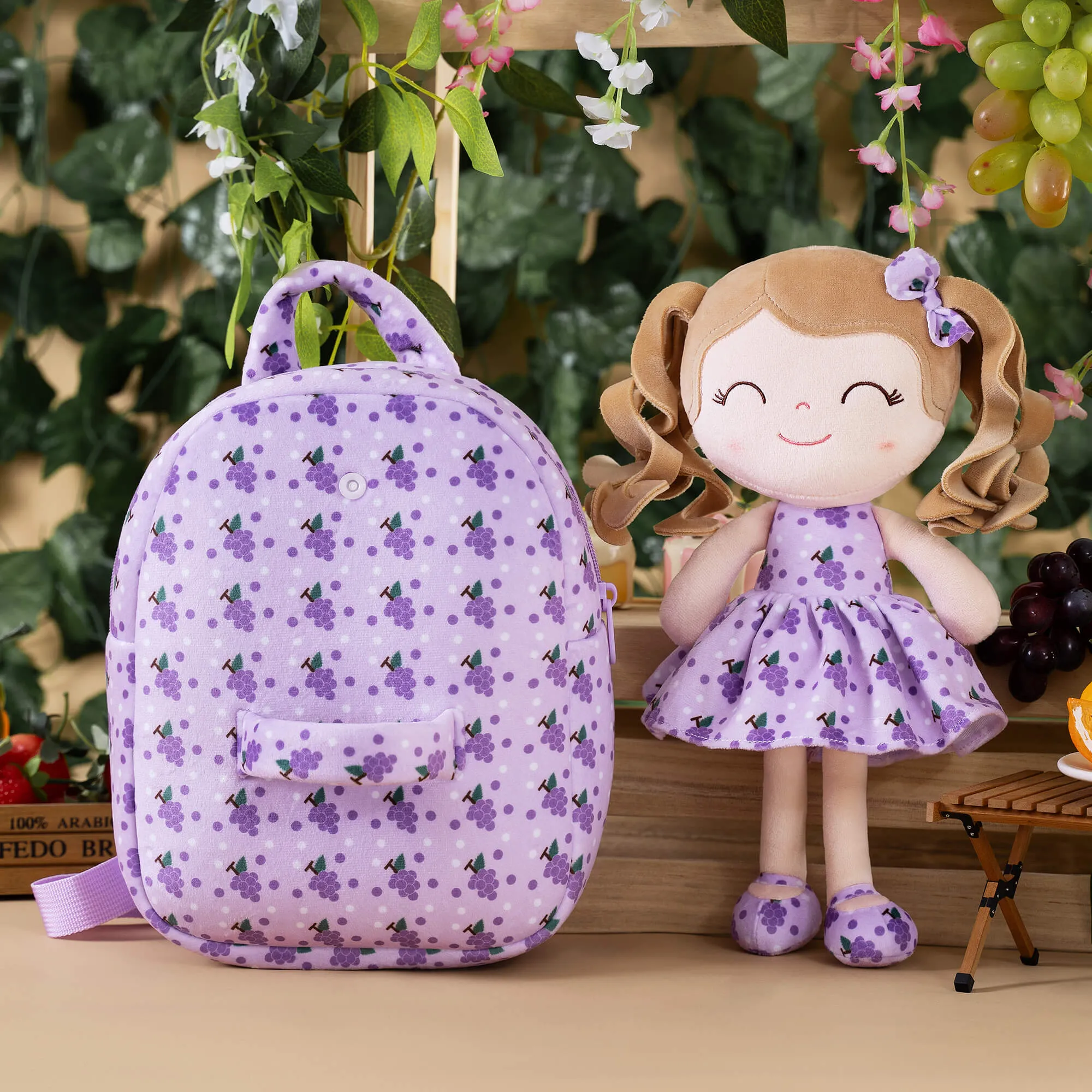 Gloveleya 9-inch Personalized Plush Curly Fruit Dolls Backpack Grape