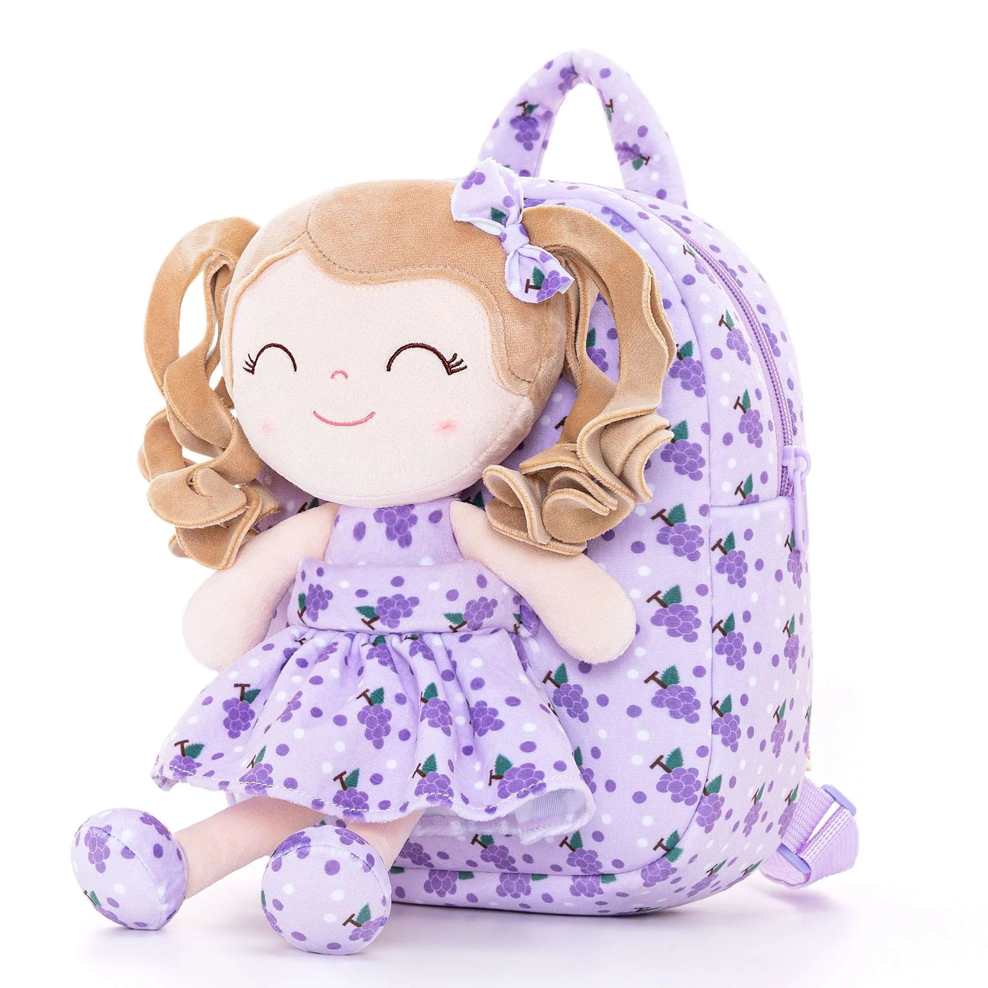 Gloveleya 9-inch Personalized Plush Curly Fruit Dolls Backpack Grape