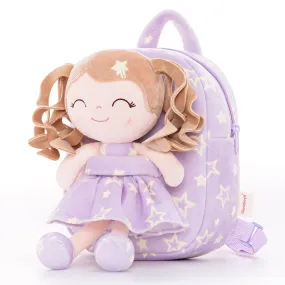 Gloveleya 9-inch Personalized Plush Curly Star Dolls Backpack Purple