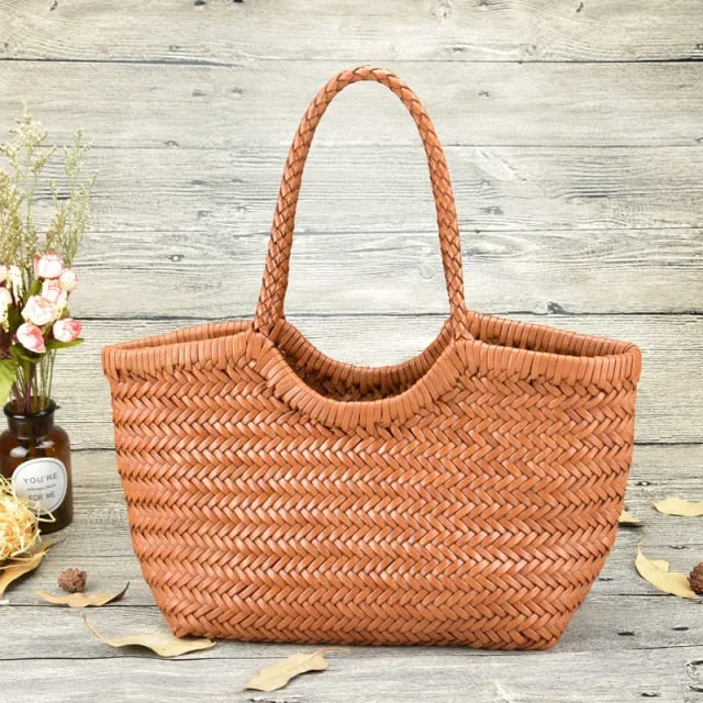 Hand-woven 100% Genuine Leather Vintage Shopping Bag