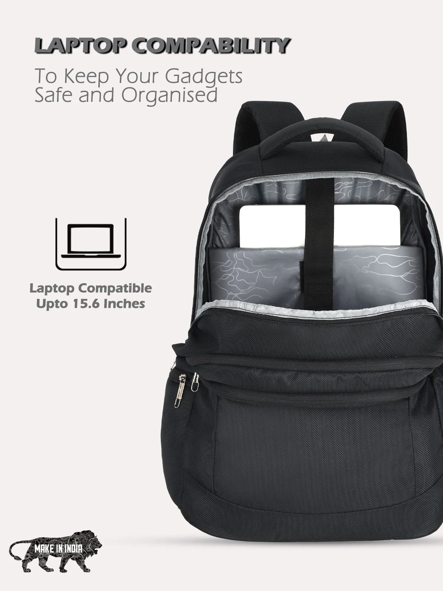 Lavie Sport Alliance Pro 37L Laptop Backpack with Raincover For Men & Women Black