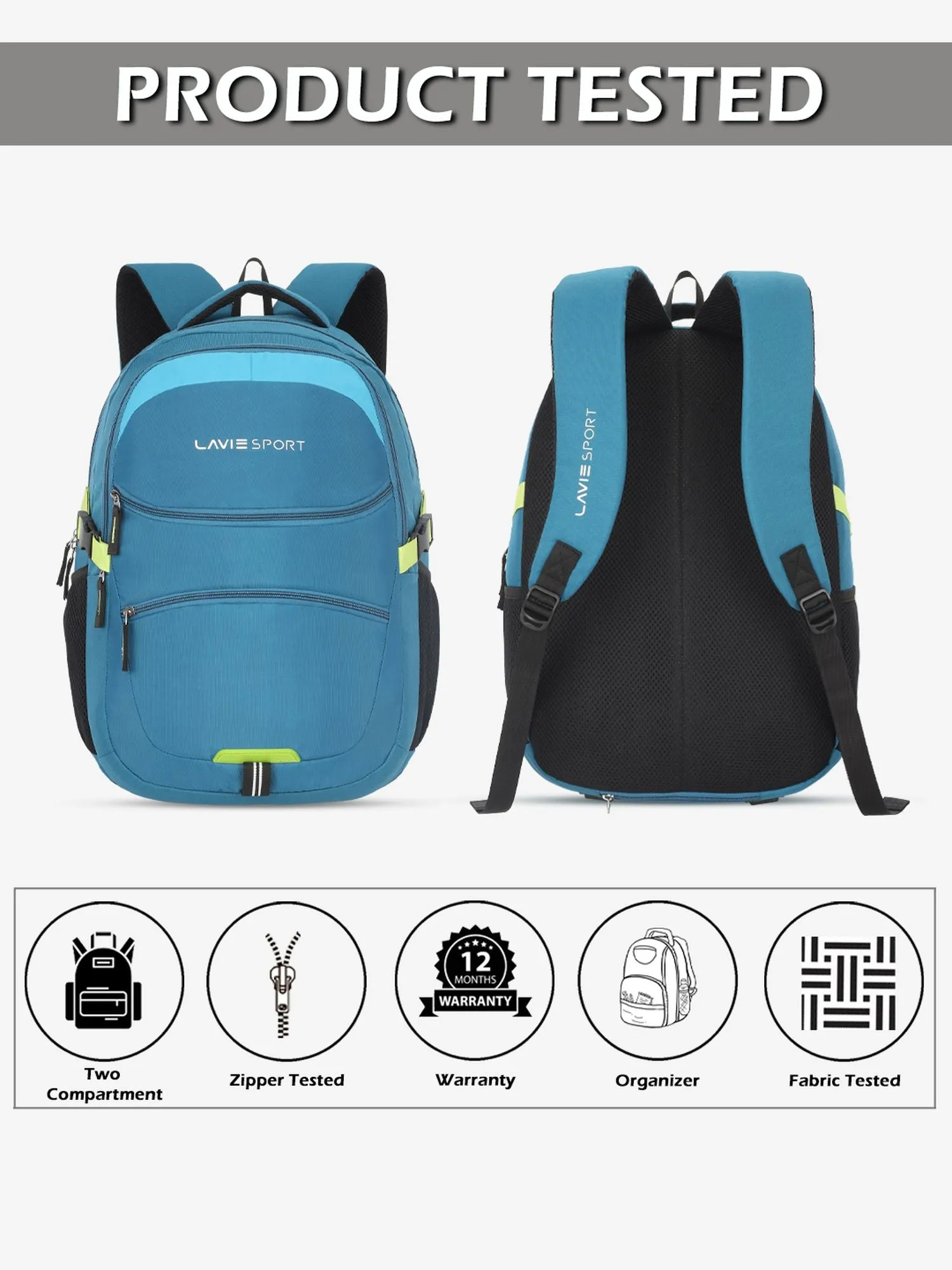 Lavie Sport Ambition 32L Laptop Backpack with Rain cover For Men & Women | Boys & Girls Blue