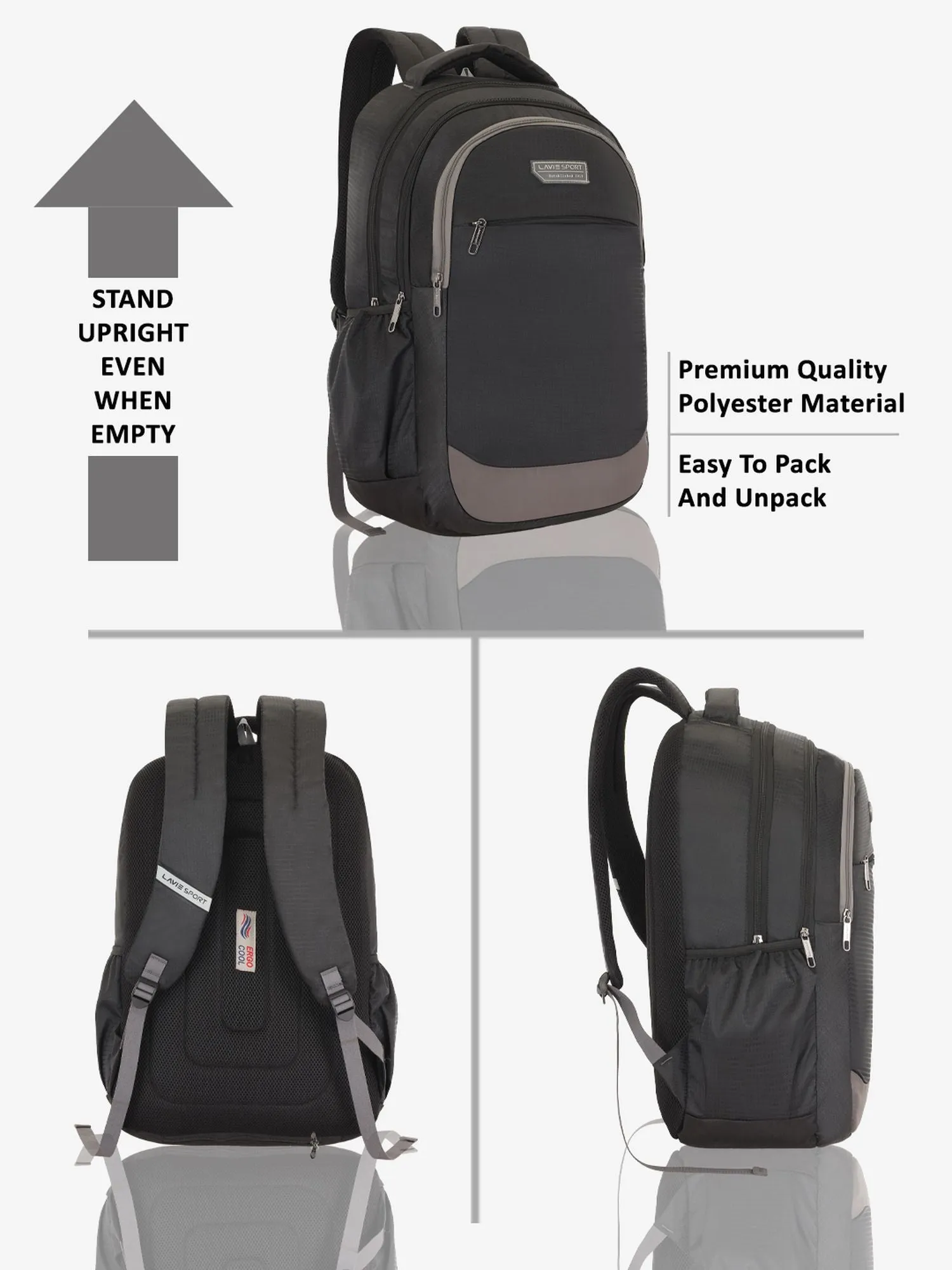 Lavie Sport Graphene DM 34L Laptop Backpack For Men & Women Black