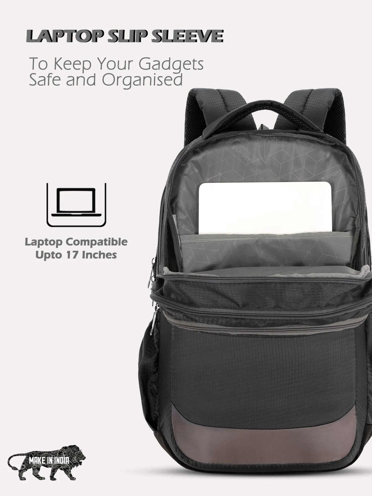 Lavie Sport Graphene DM 34L Laptop Backpack For Men & Women Black