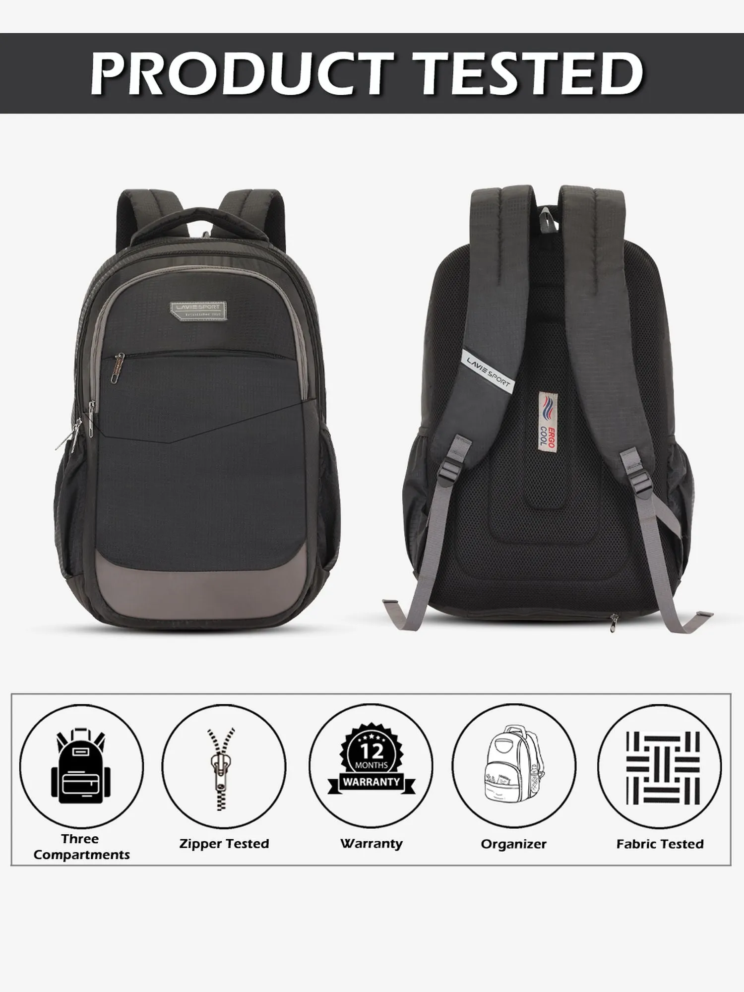 Lavie Sport Graphene DM 34L Laptop Backpack For Men & Women Black