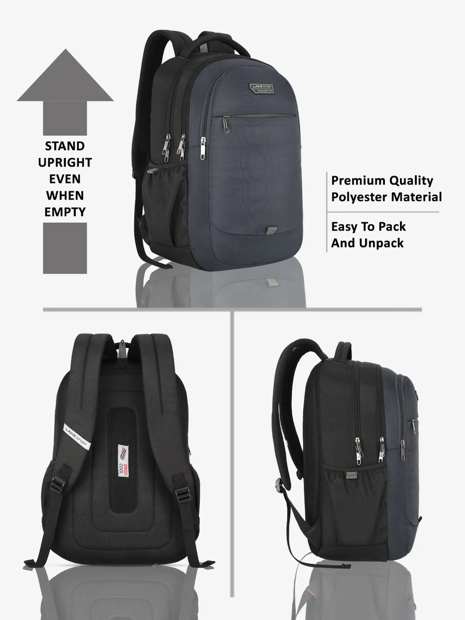 Lavie Sport Graphene Pro 37L Laptop Backpack with Raincover For Men & Women Navy