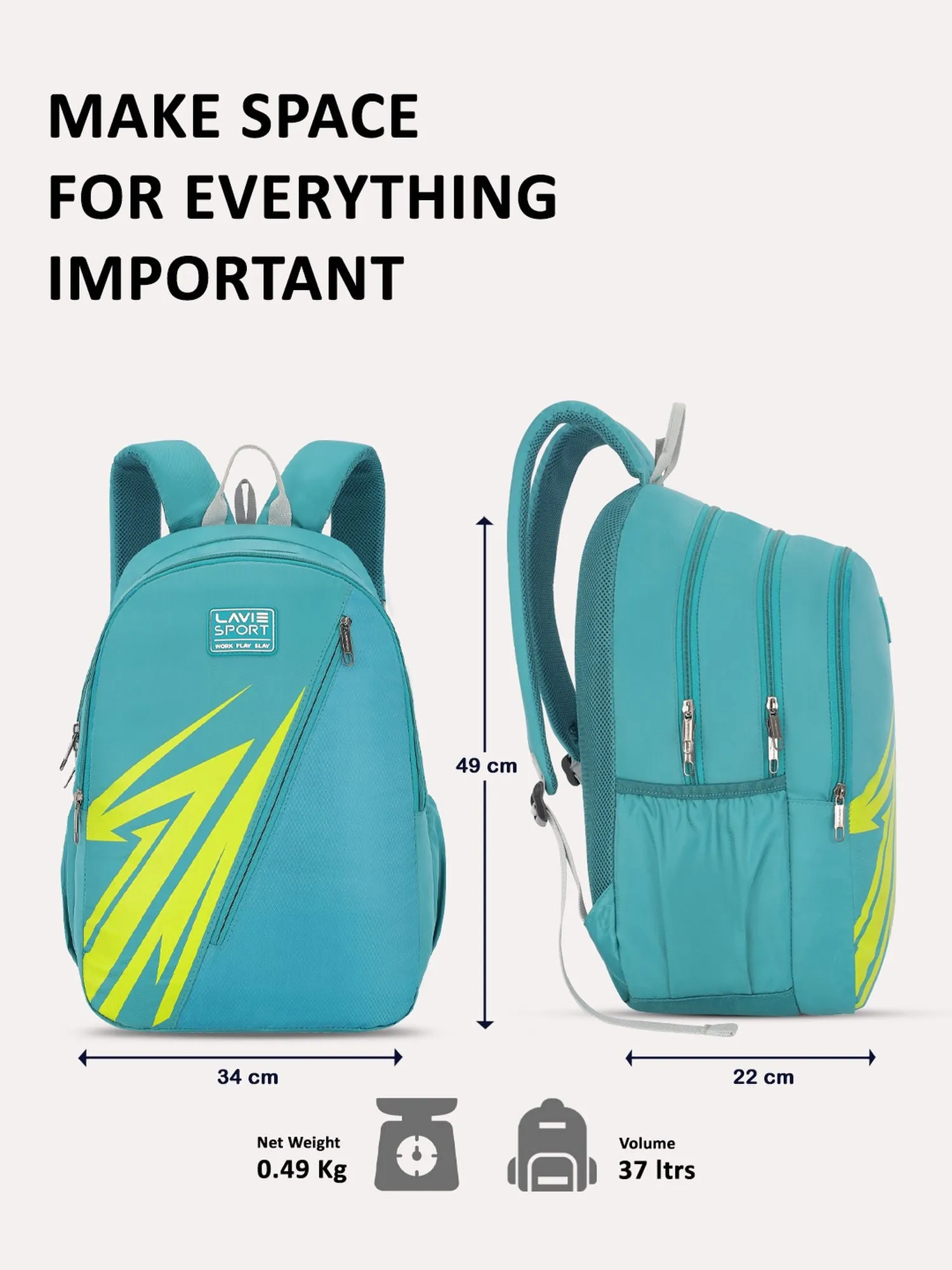 Lavie Sport Lance 37L College Bag For Boys & Girls|Backpack For Men & Women Teal