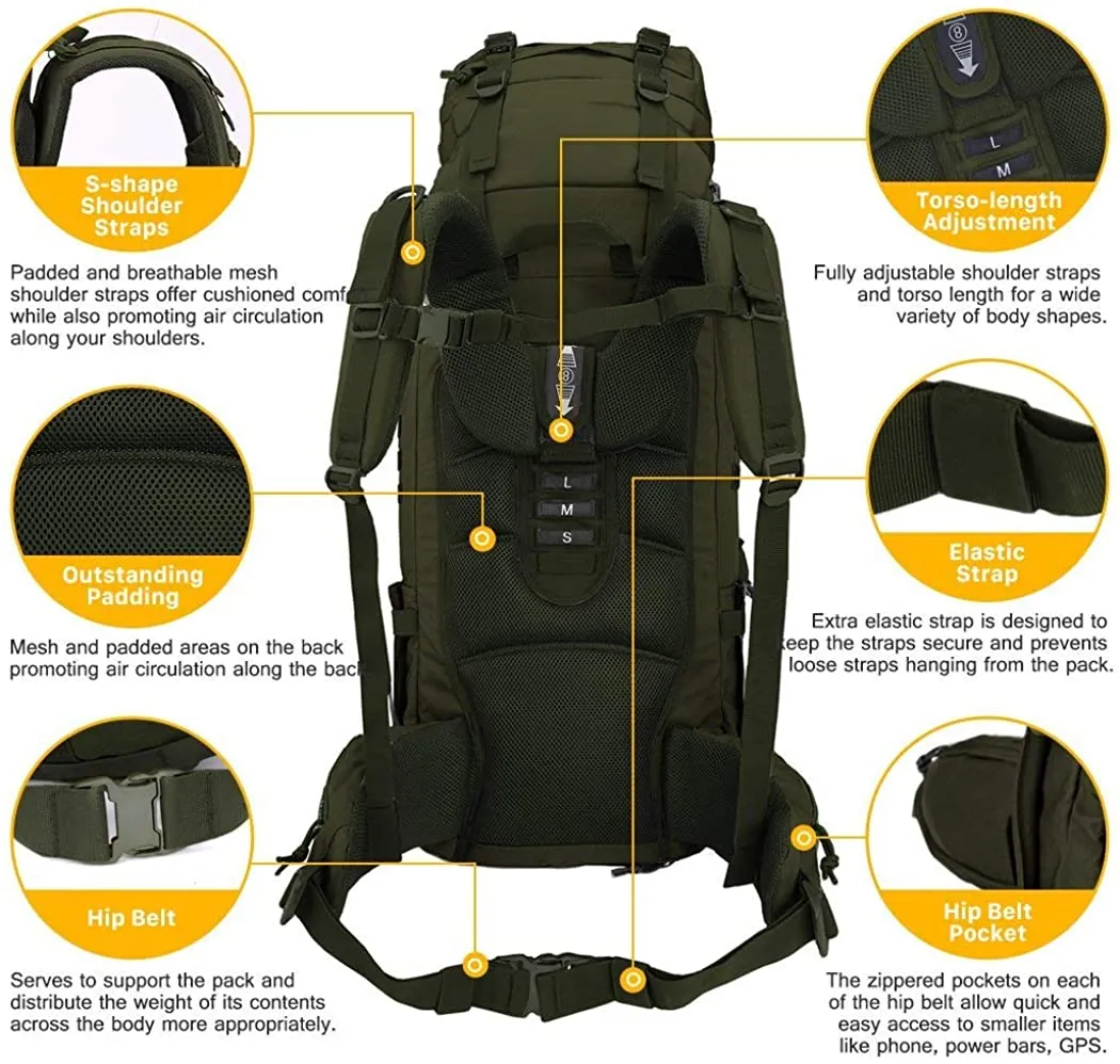 Mardingtop 70L/65L/65 10L Molle Hiking Internal Frame Backpacks with Rain Cover for Camping,Backpacking