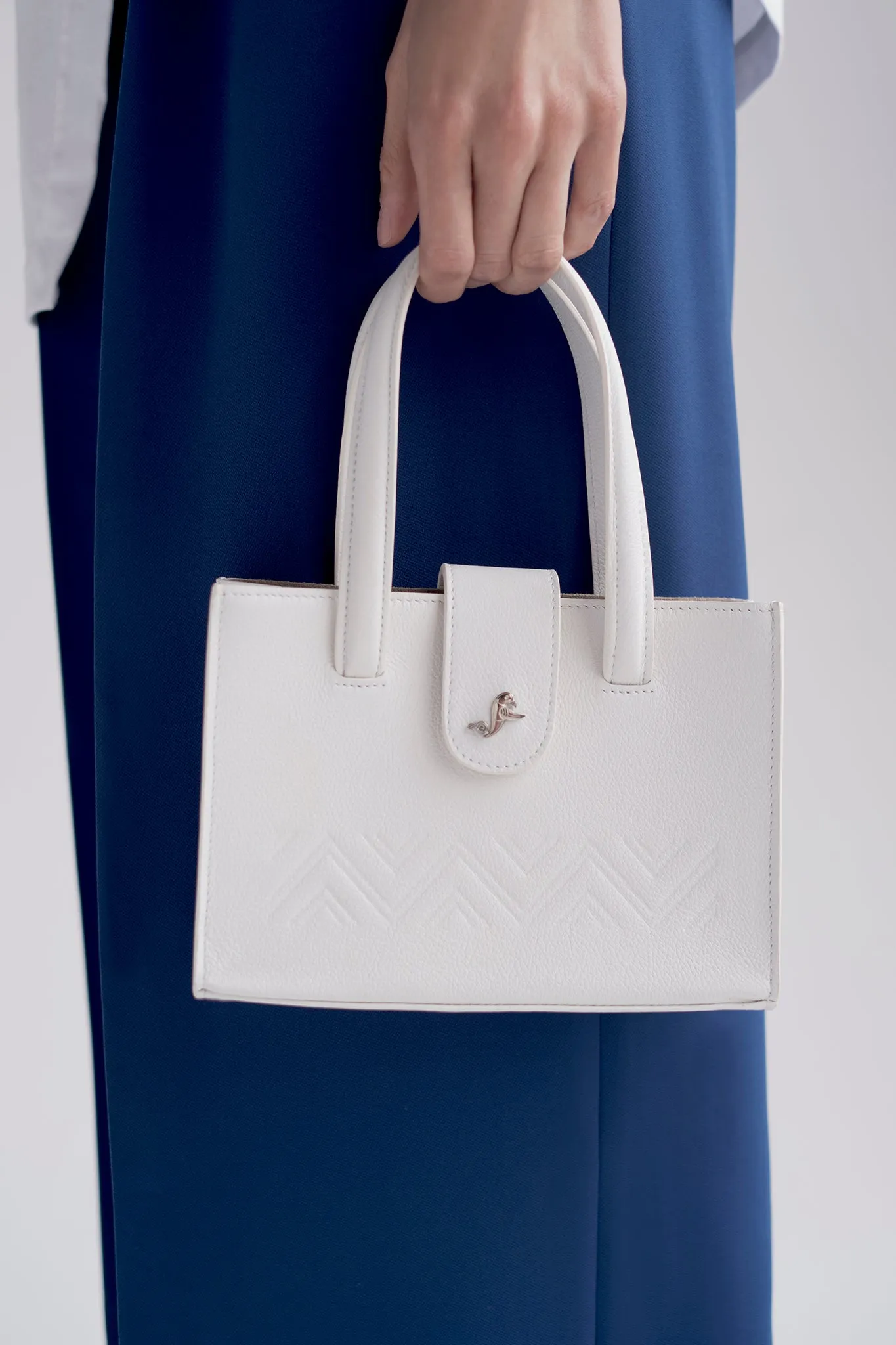 Mini leather crossover tote in white