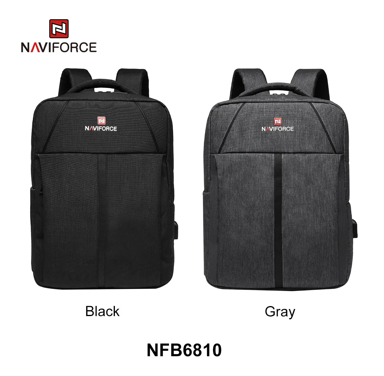 NAVIFORCE Fashion Backpacks Large Capacity Business Casual Travel USB Charging Bag Laptop Notebook Backpack NFB6810