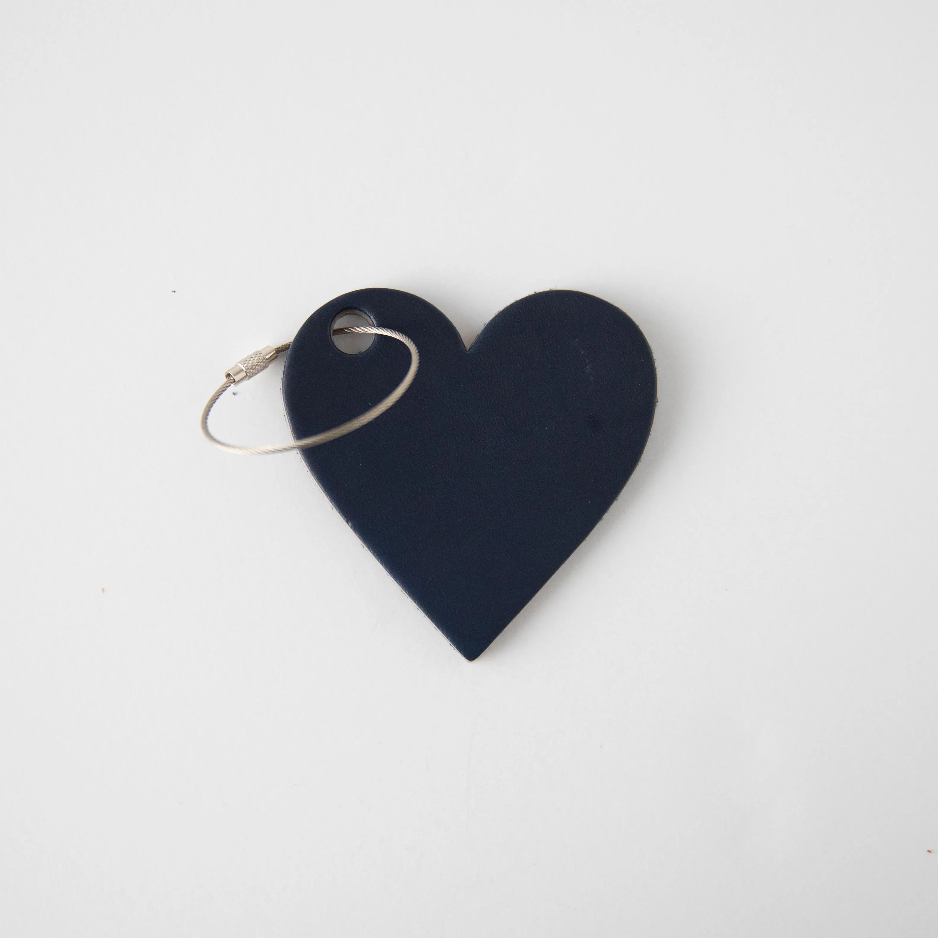 Navy Leather Heart Tag