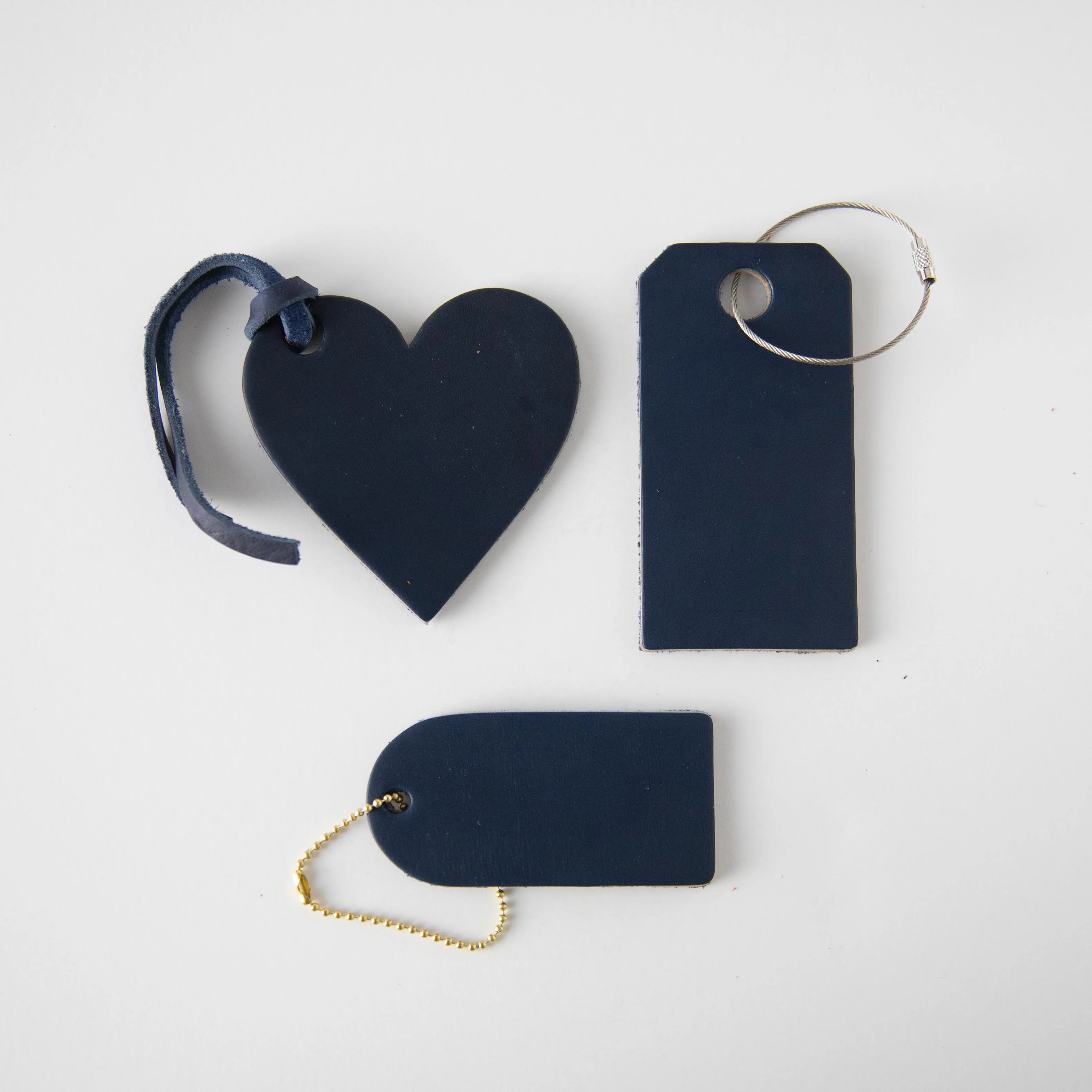 Navy Leather Heart Tag